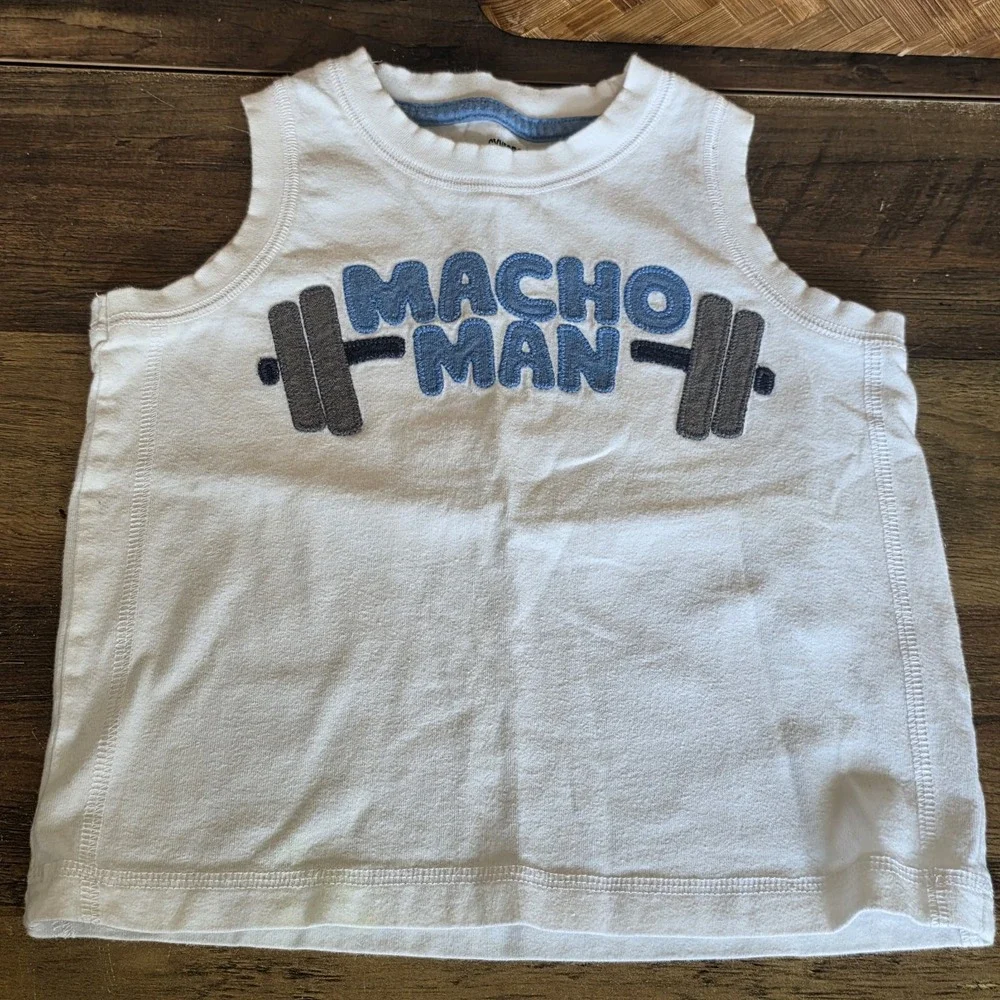 Gymboree Shirt Toddler Size 2T White Sleeveless Macho Man Weights Tank Top
